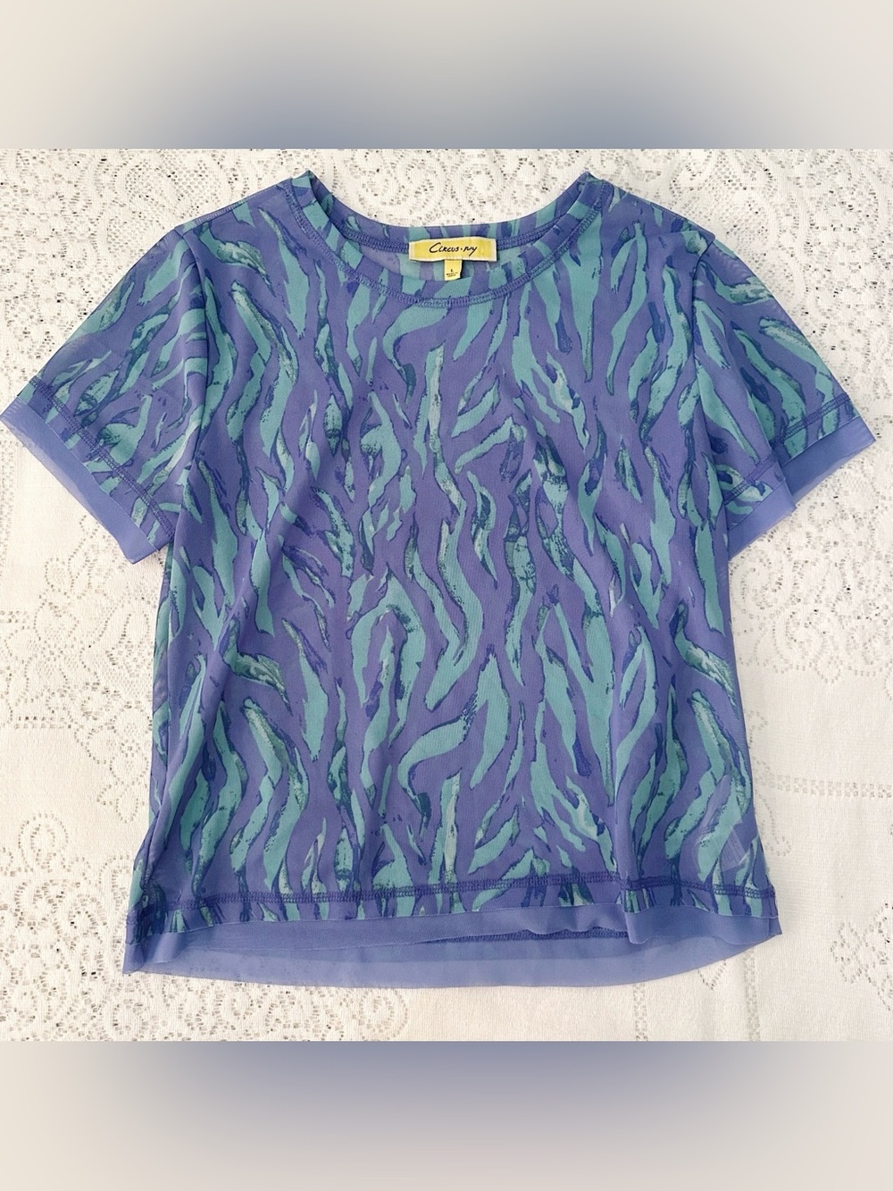 Circus NY Size Large Micro Mesh T-shirt Lavender Green Zebra Print Sam Edelman